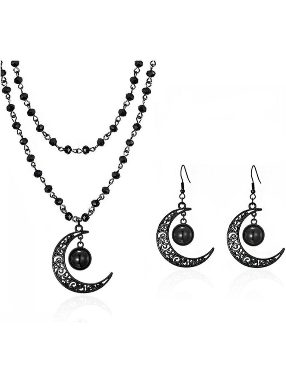Women's Black Earrings Necklace Goth Accessories Jewelry Gothic Halloween Set